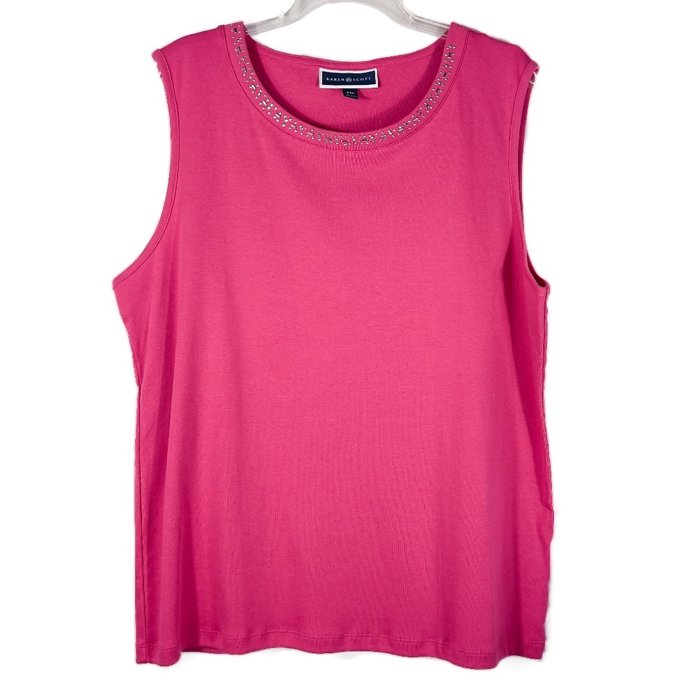 Pink Kendra Scott Cotton Tank Top with Jeweled Neck Design
